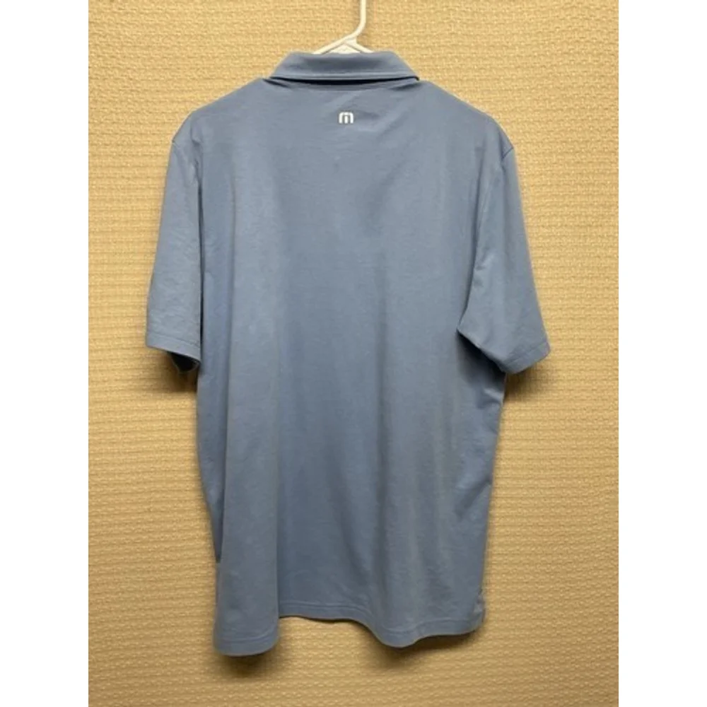 Travis Mathew Blue Stripe Custom Logo Short Sleeve Golf Polo Shirt Men XL‎